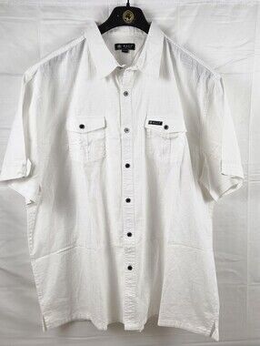 Bali Casual Button Up Shirt Mens XXL White Short Sleeve Solid Chest Pockets